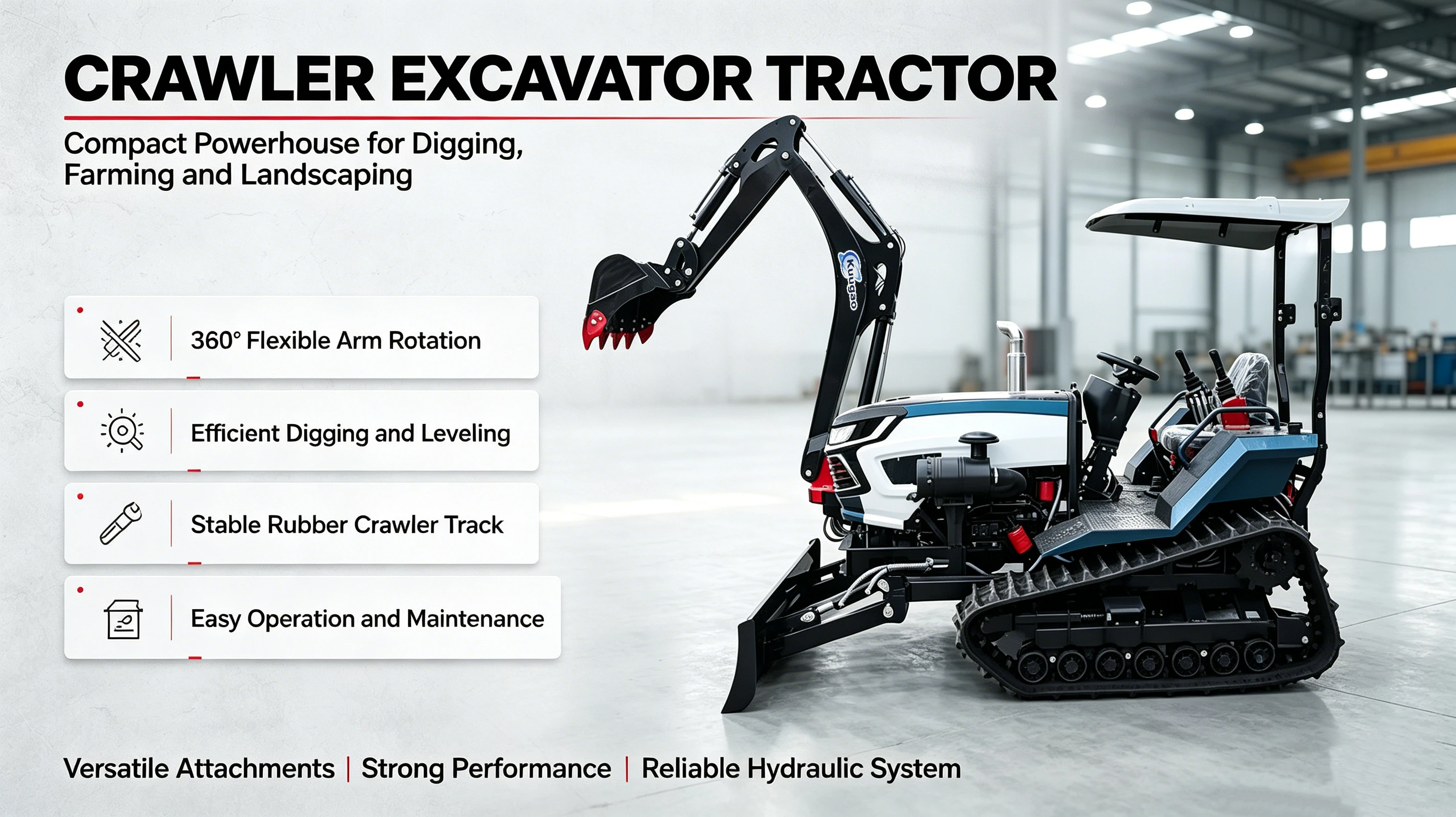 Agricultural Crawler Tractor 35HP Ride-On Rotary Tiller with Front Loader 25HP 30HP 50HP Track for Small Farm Garden Cultivation