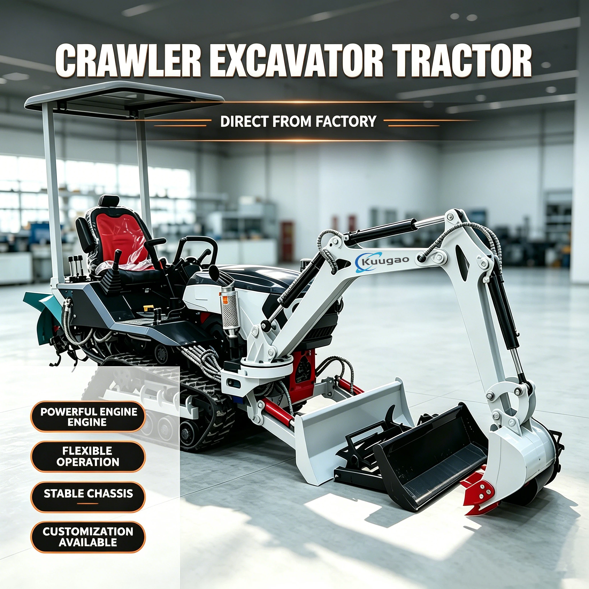 Agricultural Crawler Tractor 35HP Ride-On Rotary Tiller with Front Loader 25HP 30HP 50HP Track for Small Farm Garden Cultivation