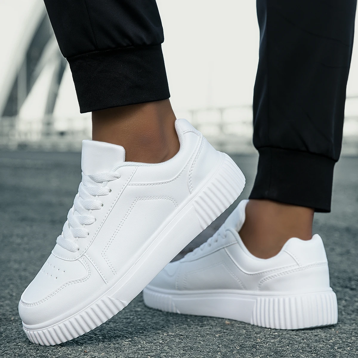 YRZL Womens Sneakers Autumn White Shoes Lightweight Thick Sole Non Slip Skatebaord Shoes Unisex Casual Sports Shoes for Man