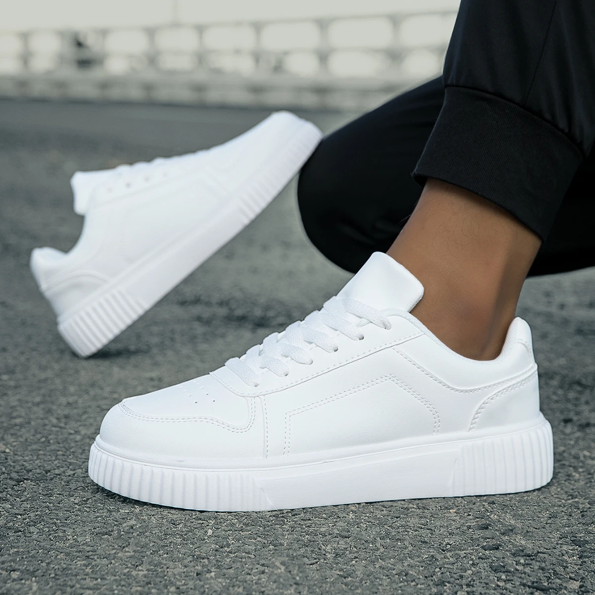 YRZL Womens Sneakers Autumn White Shoes Lightweight Thick Sole Non Slip Skatebaord Shoes Unisex Casual Sports Shoes for Man