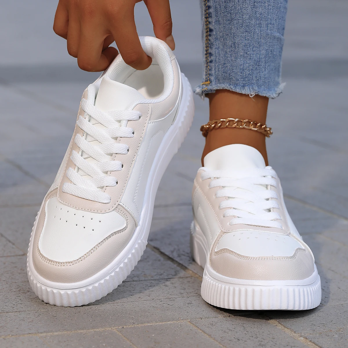 YRZL Womens Sneakers Autumn White Shoes Lightweight Thick Sole Non Slip Skatebaord Shoes Unisex Casual Sports Shoes for Man