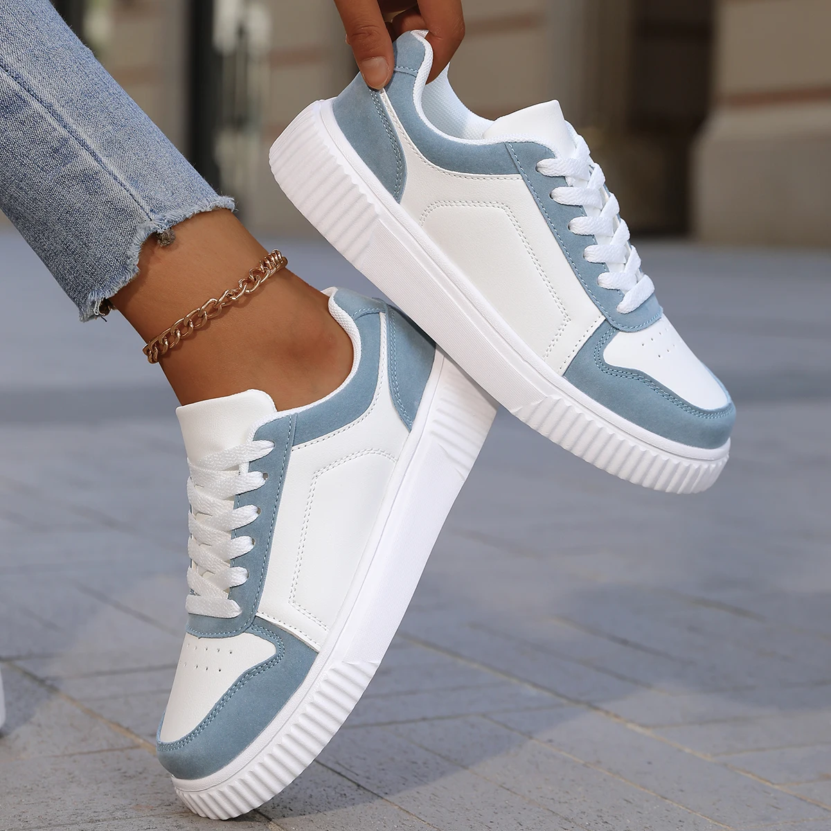 YRZL Womens Sneakers Autumn White Shoes Lightweight Thick Sole Non Slip Skatebaord Shoes Unisex Casual Sports Shoes for Man