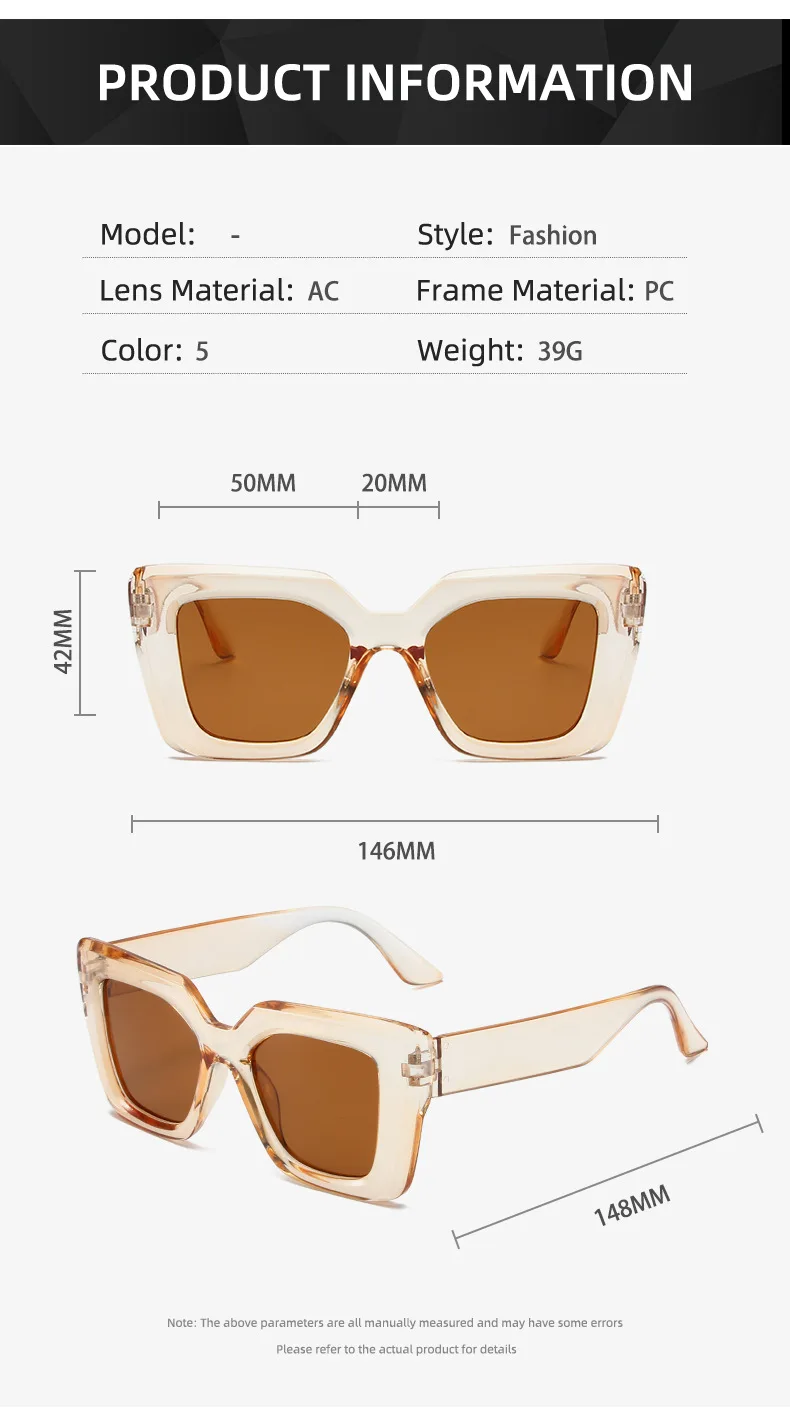 New Vintage Sunglasses Women Men Square Big Frame Sun Glasses Female Brand Designer Retro Shades Fashion Cat Eye Sunglasses