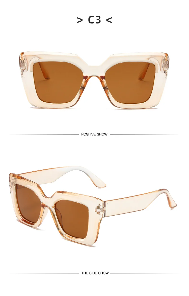 New Vintage Sunglasses Women Men Square Big Frame Sun Glasses Female Brand Designer Retro Shades Fashion Cat Eye Sunglasses