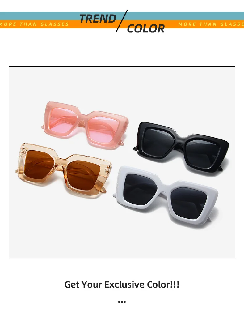 New Vintage Sunglasses Women Men Square Big Frame Sun Glasses Female Brand Designer Retro Shades Fashion Cat Eye Sunglasses