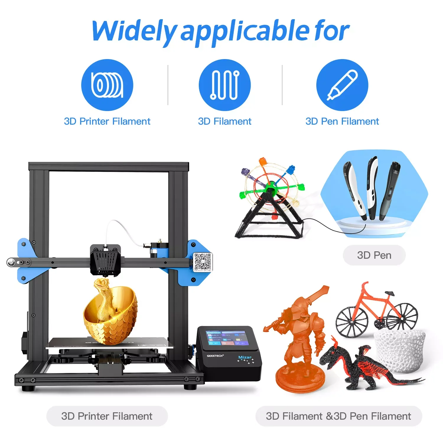 GEEETECH 10Kg In One Box Matte/PETG/Silk PLA/TPU/ABS 3D PLA Filament 1.75mm Spool Wire For 3D Printer Material,Safety