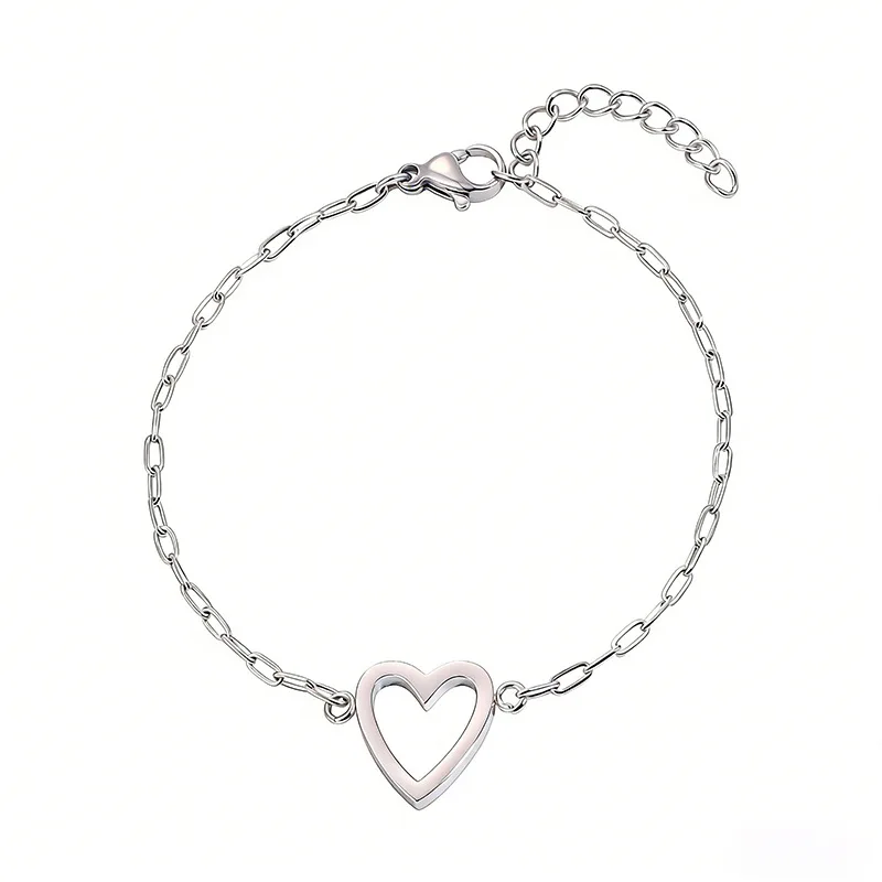 14k Stainless Steel Hollow Heart Bracelet for Women, Adjustable, Giving Heart-Shaped Jewelry Gifts to Girlfriends and Couples