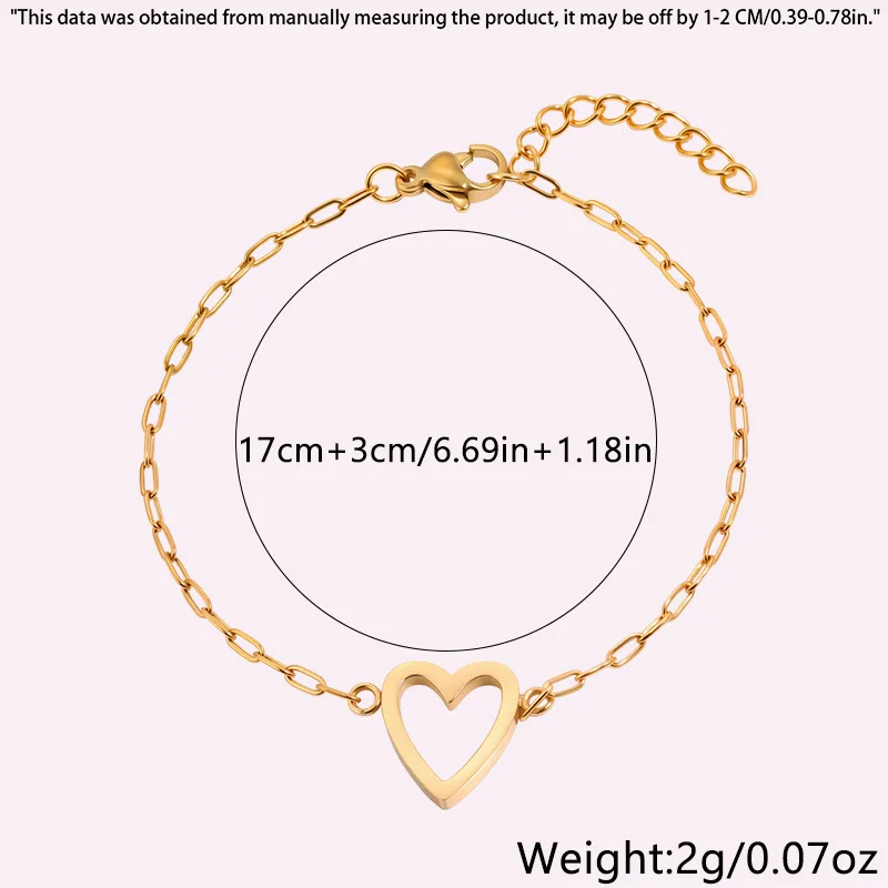 14k Stainless Steel Hollow Heart Bracelet for Women, Adjustable, Giving Heart-Shaped Jewelry Gifts to Girlfriends and Couples