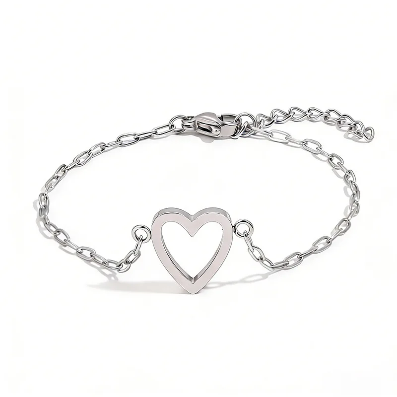 14k Stainless Steel Hollow Heart Bracelet for Women, Adjustable, Giving Heart-Shaped Jewelry Gifts to Girlfriends and Couples