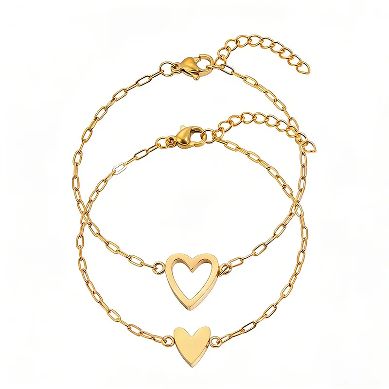 14k Stainless Steel Hollow Heart Bracelet for Women, Adjustable, Giving Heart-Shaped Jewelry Gifts to Girlfriends and Couples