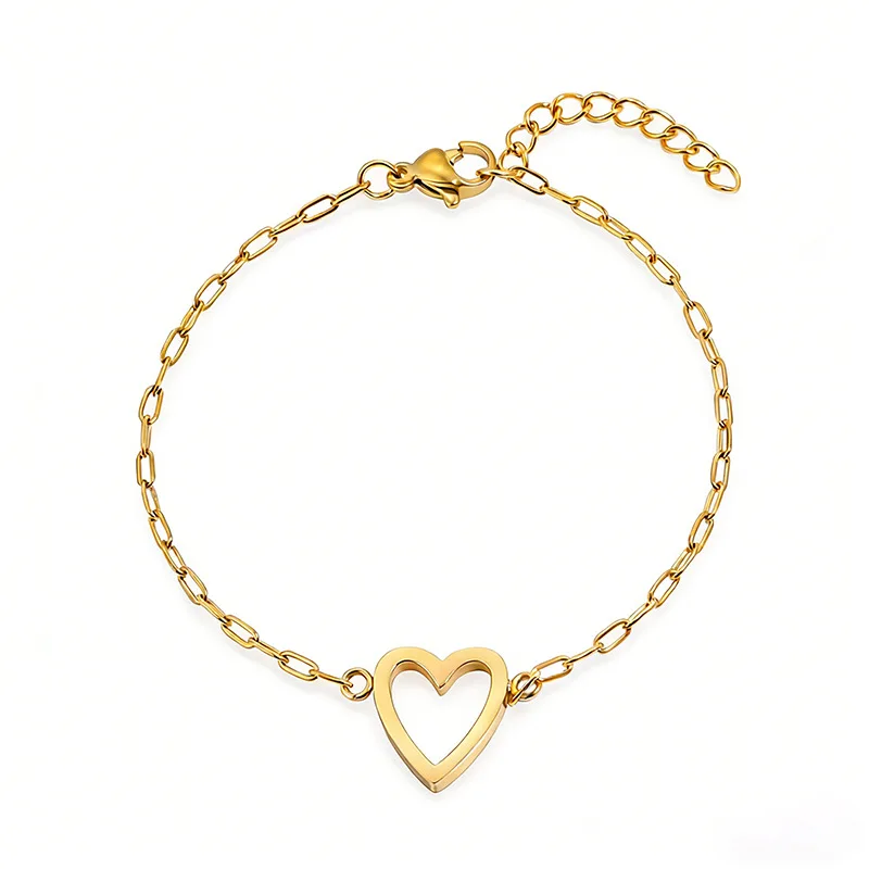 14k Stainless Steel Hollow Heart Bracelet for Women, Adjustable, Giving Heart-Shaped Jewelry Gifts to Girlfriends and Couples