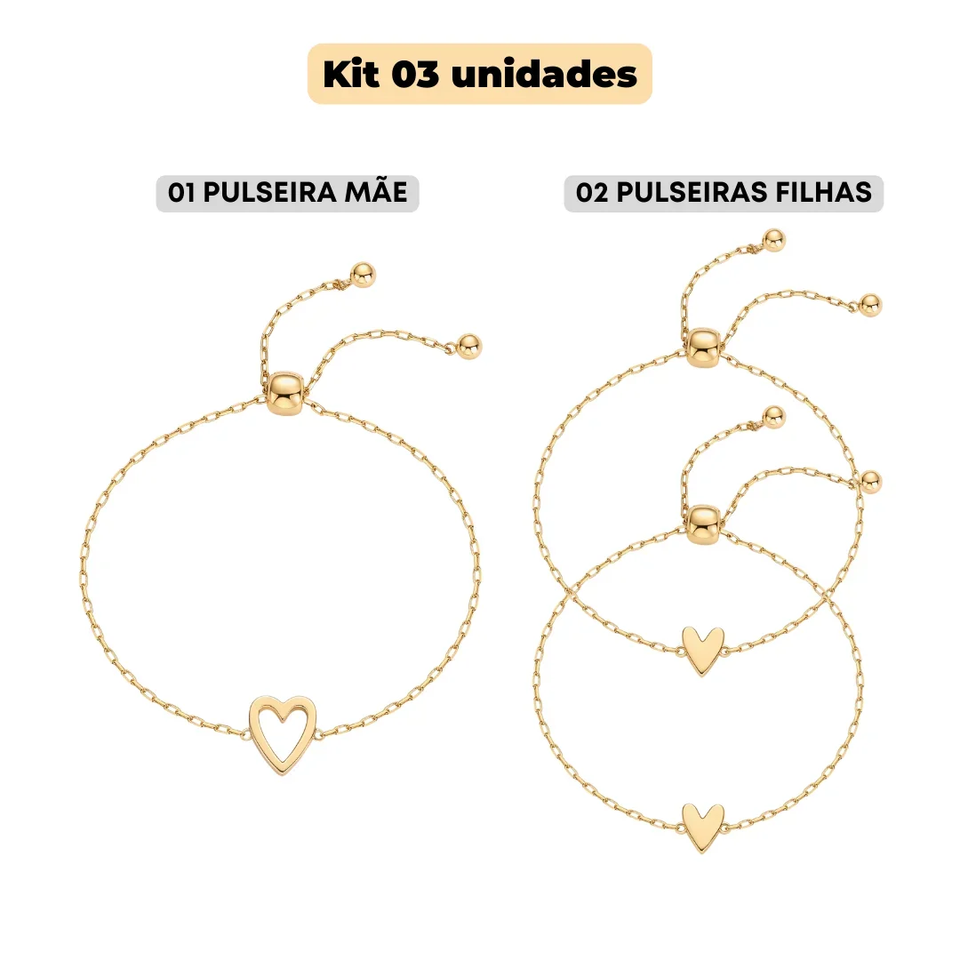 2/3pcs 14K Gold Plated Stainless Steel Matching Heart Solitaire Bracelet Set for Women Mother Daughter Friendship jewelry gifts