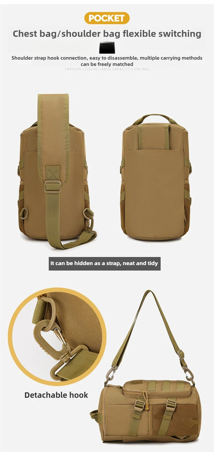 Tactical Climbing Chest Bag Men Hiking Camping Fishing Cycling Shoulder Crossbody Bag Sports Outdoor Travel Training Fanny Pack