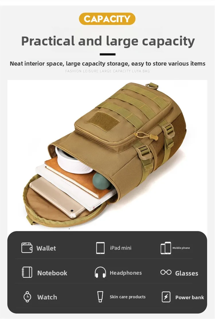 Tactical Climbing Chest Bag Men Hiking Camping Fishing Cycling Shoulder Crossbody Bag Sports Outdoor Travel Training Fanny Pack