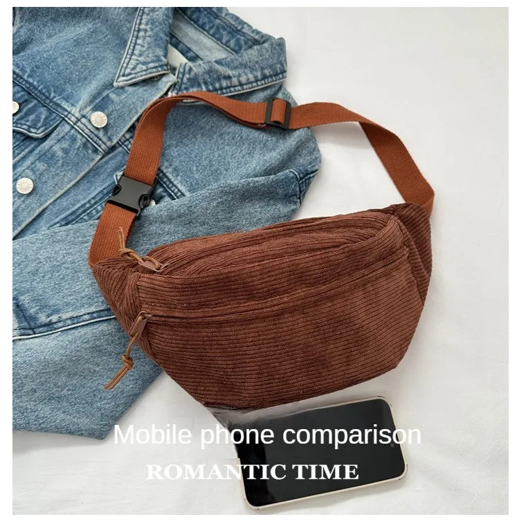 Corduroy Women Waist Bag Canvas Student Shoulder Crossbody Chest Bag 2026 Fanny Pack Fashion Phone Banana Female Bum Belt Bags
