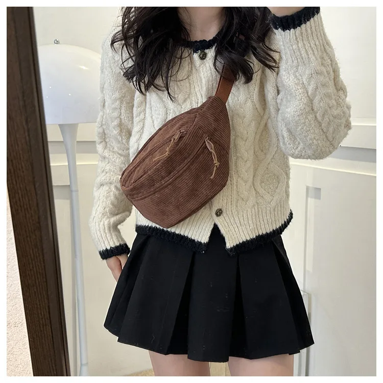 Corduroy Women Waist Bag Canvas Student Shoulder Crossbody Chest Bag 2026 Fanny Pack Fashion Phone Banana Female Bum Belt Bags