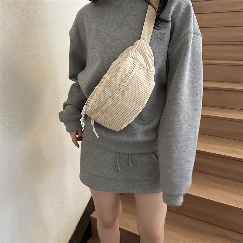 Corduroy Women Waist Bag Canvas Student Shoulder Crossbody Chest Bag 2026 Fanny Pack Fashion Phone Banana Female Bum Belt Bags