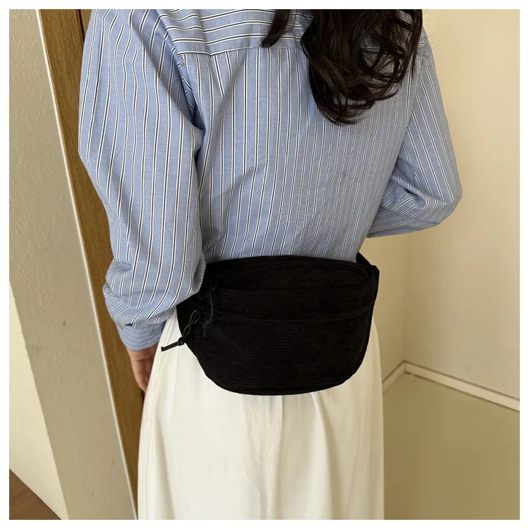 Corduroy Women Waist Bag Canvas Student Shoulder Crossbody Chest Bag 2026 Fanny Pack Fashion Phone Banana Female Bum Belt Bags
