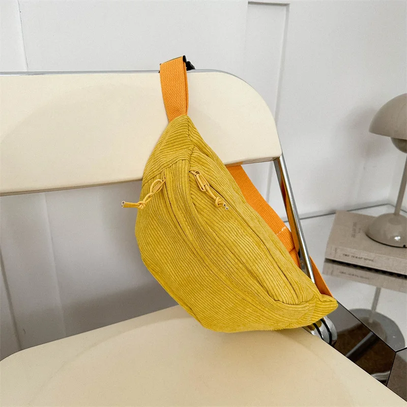 Corduroy Women Waist Bag Canvas Student Shoulder Crossbody Chest Bag 2026 Fanny Pack Fashion Phone Banana Female Bum Belt Bags