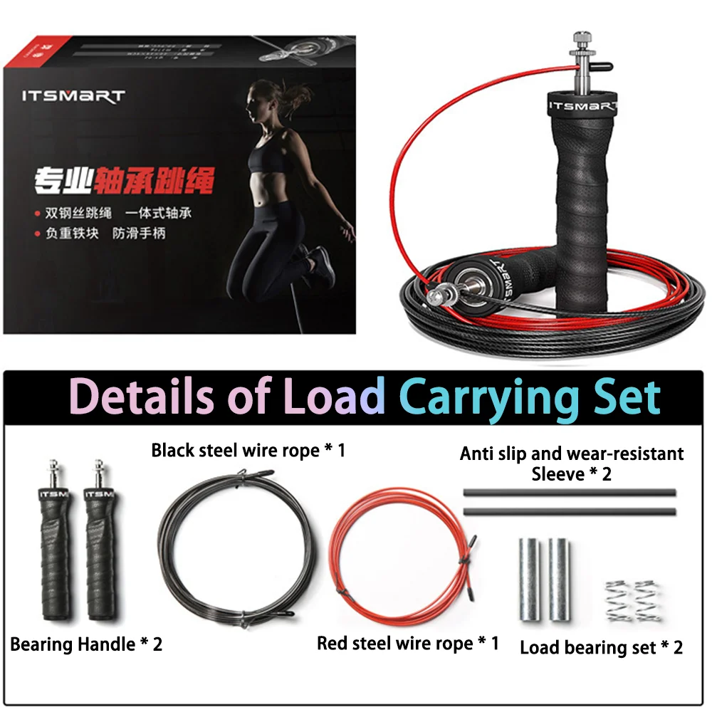 Adjustable Steel Wire Skipping Rope Set with Sports Carbon Steel Bearings for Fitness Physical Training