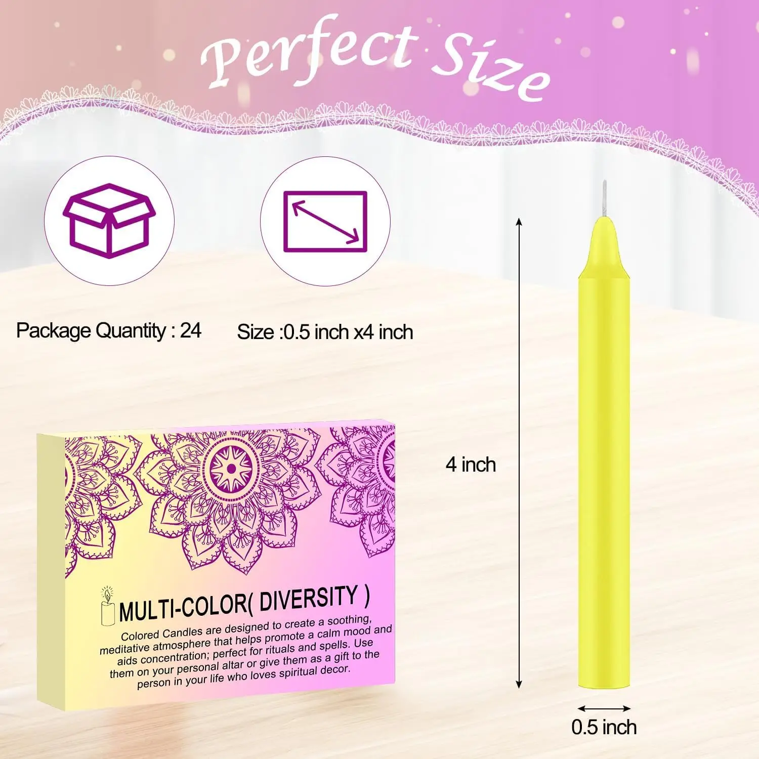 24 Pieces of 4-Inch Colored Stick Candles, Drip-Free, Smokeless, Unscented, Household Dinner Candles, Hand-Poured, High-Quality, Suitable for Churches, Homes, Weddings, Parties, Seasonal Celebrations, Emergencies, and Home Decoration, Perfect for Thanksgiving, Valentine's Day, Father's Day, Mother's Day, Teacher's Day