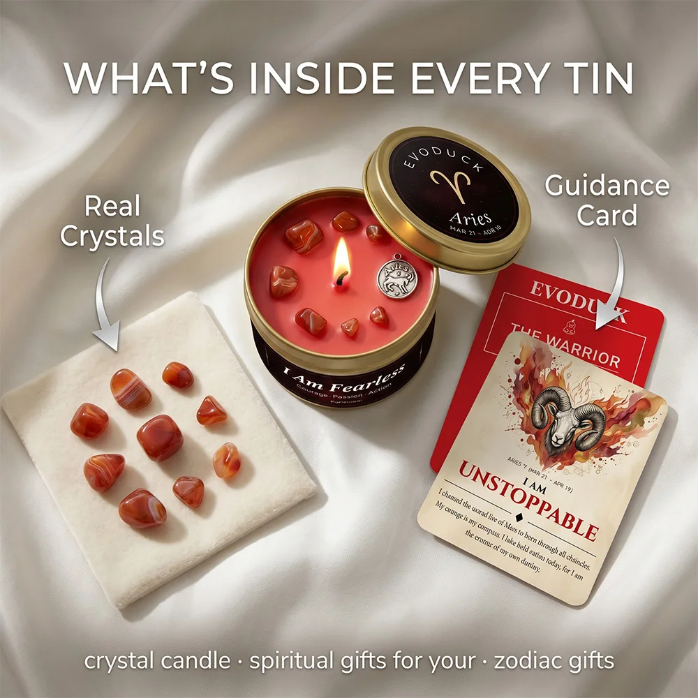 12 Zodiac Candles Set Astrology Scented Soy Candles with Healing Crystal Gemstones 3oz Tin Affirmation Meditation Gift for Women
