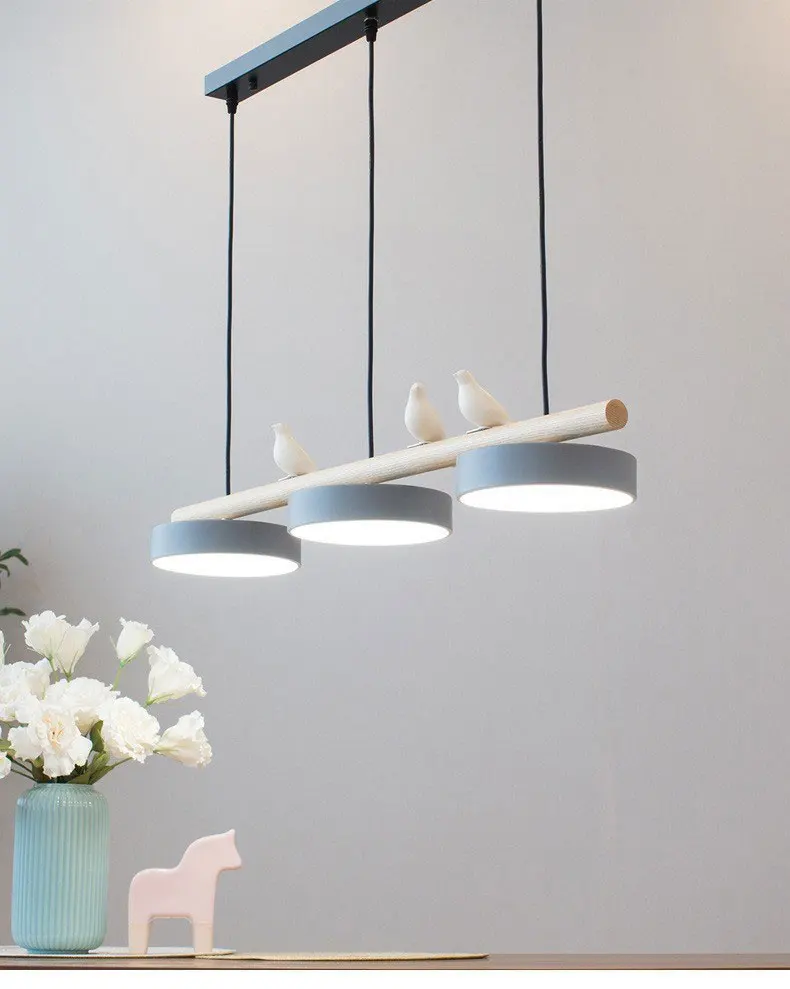 Nordic Restaurant Chandelier Modern Led Minimalist Dining Tables Creative Personality Macaron Iron Bird Decoration Droplight