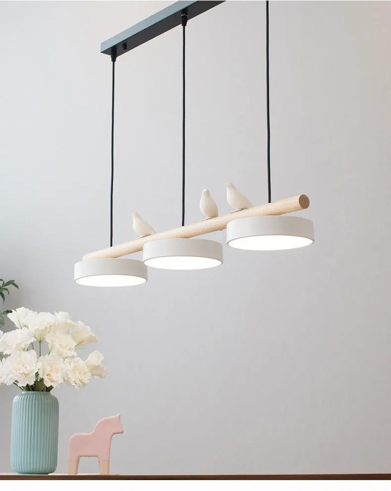 Nordic Restaurant Chandelier Modern Led Minimalist Dining Tables Creative Personality Macaron Iron Bird Decoration Droplight