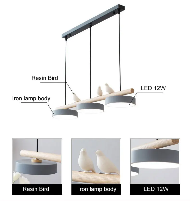 Nordic Restaurant Chandelier Modern Led Minimalist Dining Tables Creative Personality Macaron Iron Bird Decoration Droplight