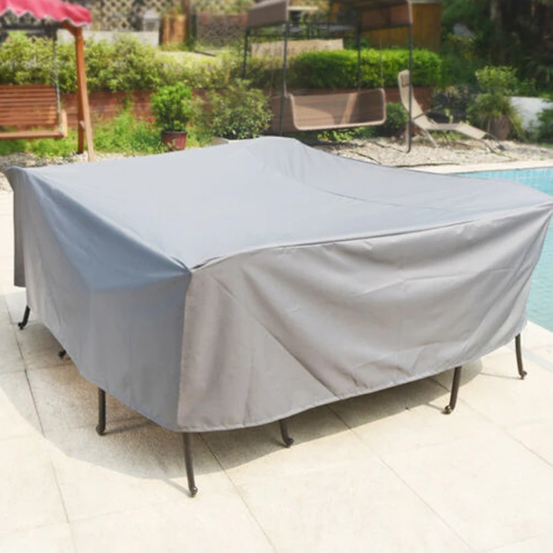 Size 68 Silver Oxford Cloth Patio Furniture Cover, Waterproof Rain & Dust Protector for Rattan Table, Chairs & Sofa Set