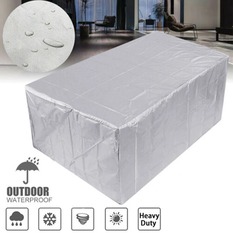 Size 68 Silver Oxford Cloth Patio Furniture Cover, Waterproof Rain & Dust Protector for Rattan Table, Chairs & Sofa Set