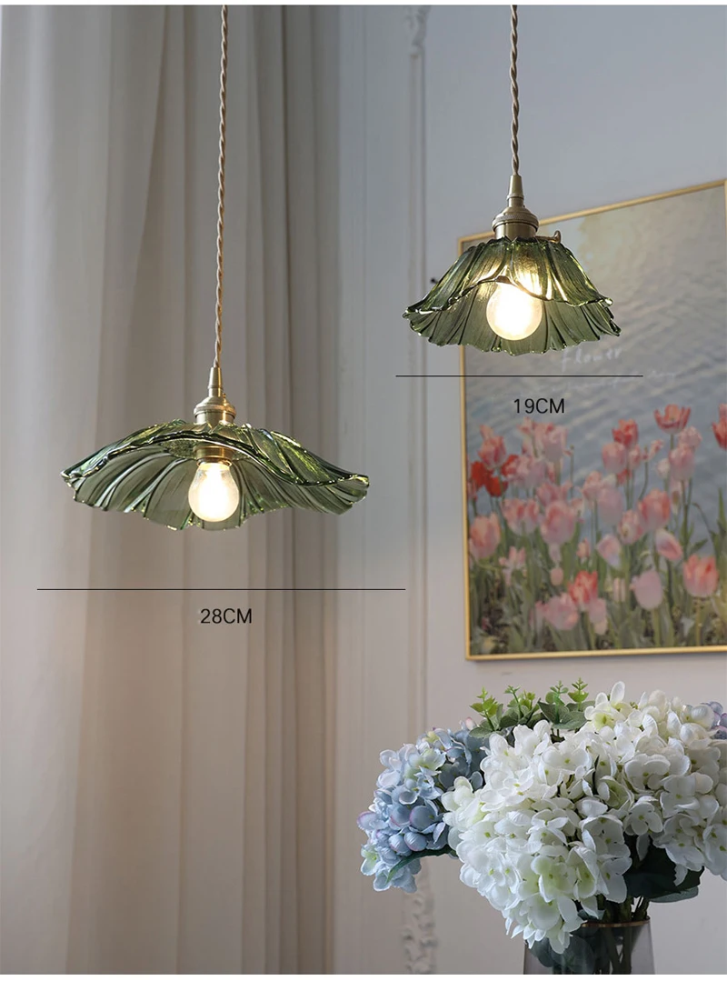 Vintage Pendant Lights Flower Glass Hanging Lamps Home Decoration Lighting Living Room Bedroom Bedside Light Fixture Indoor Shop