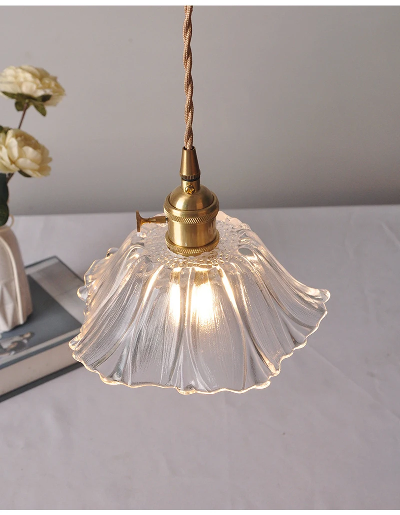 Vintage Pendant Lights Flower Glass Hanging Lamps Home Decoration Lighting Living Room Bedroom Bedside Light Fixture Indoor Shop