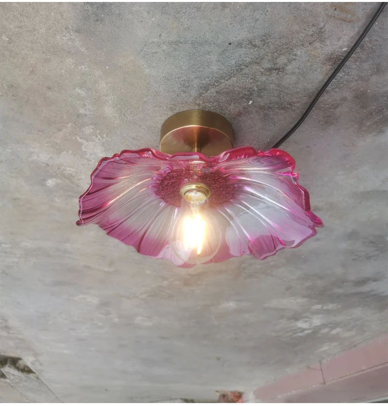 Vintage Pendant Lights Flower Glass Hanging Lamps Home Decoration Lighting Living Room Bedroom Bedside Light Fixture Indoor Shop
