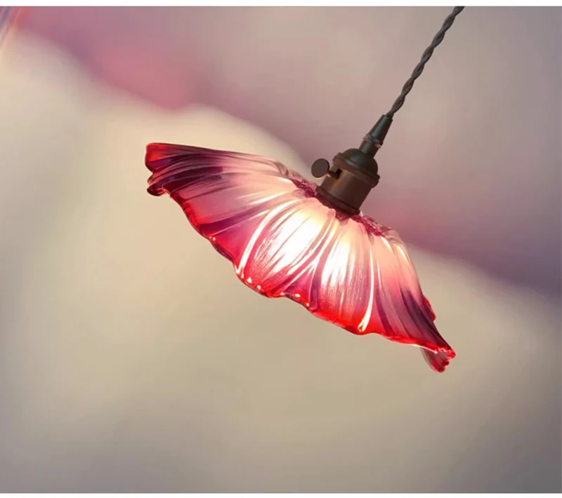 Vintage Pendant Lights Flower Glass Hanging Lamps Home Decoration Lighting Living Room Bedroom Bedside Light Fixture Indoor Shop