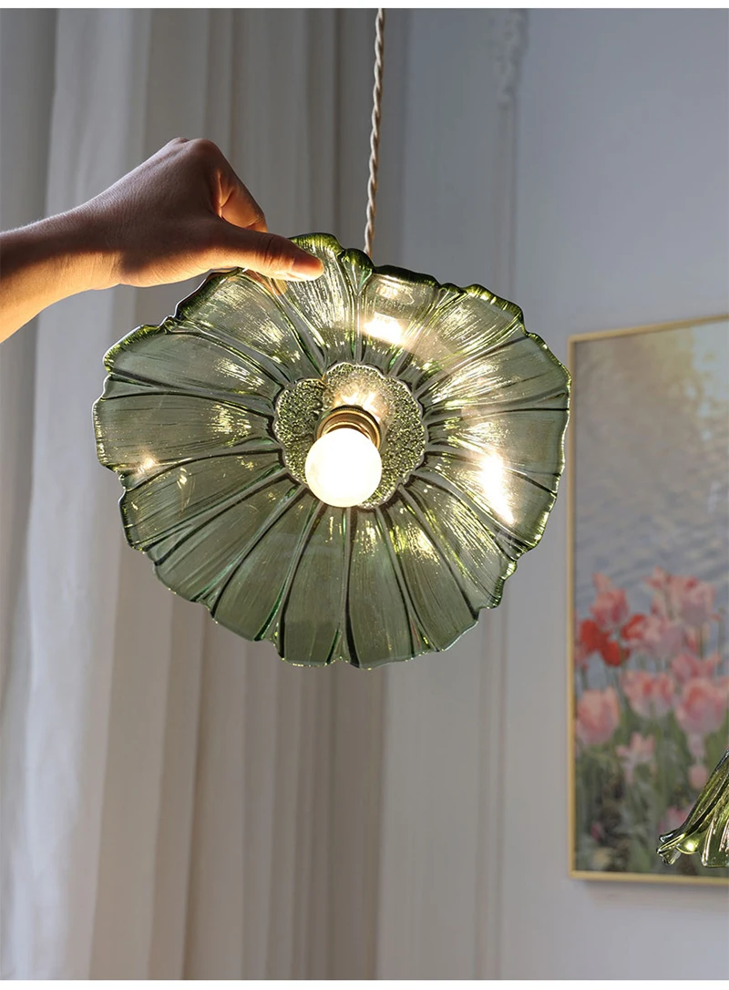 Vintage Pendant Lights Flower Glass Hanging Lamps Home Decoration Lighting Living Room Bedroom Bedside Light Fixture Indoor Shop