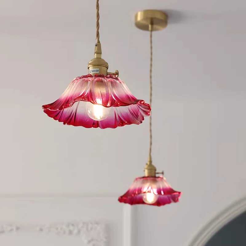 Vintage Pendant Lights Flower Glass Hanging Lamps Home Decoration Lighting Living Room Bedroom Bedside Light Fixture Indoor Shop