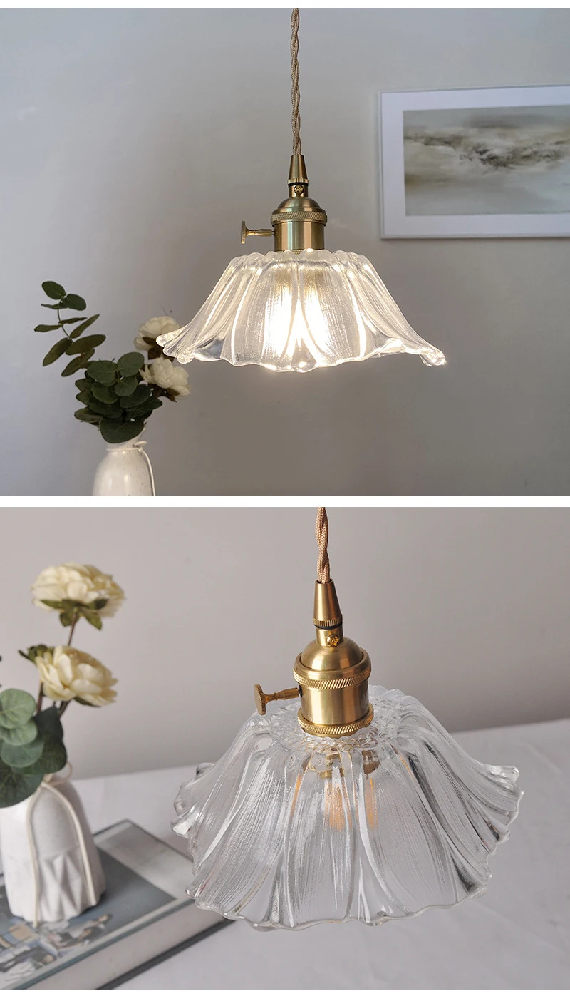 Vintage Pendant Lights Flower Glass Hanging Lamps Home Decoration Lighting Living Room Bedroom Bedside Light Fixture Indoor Shop
