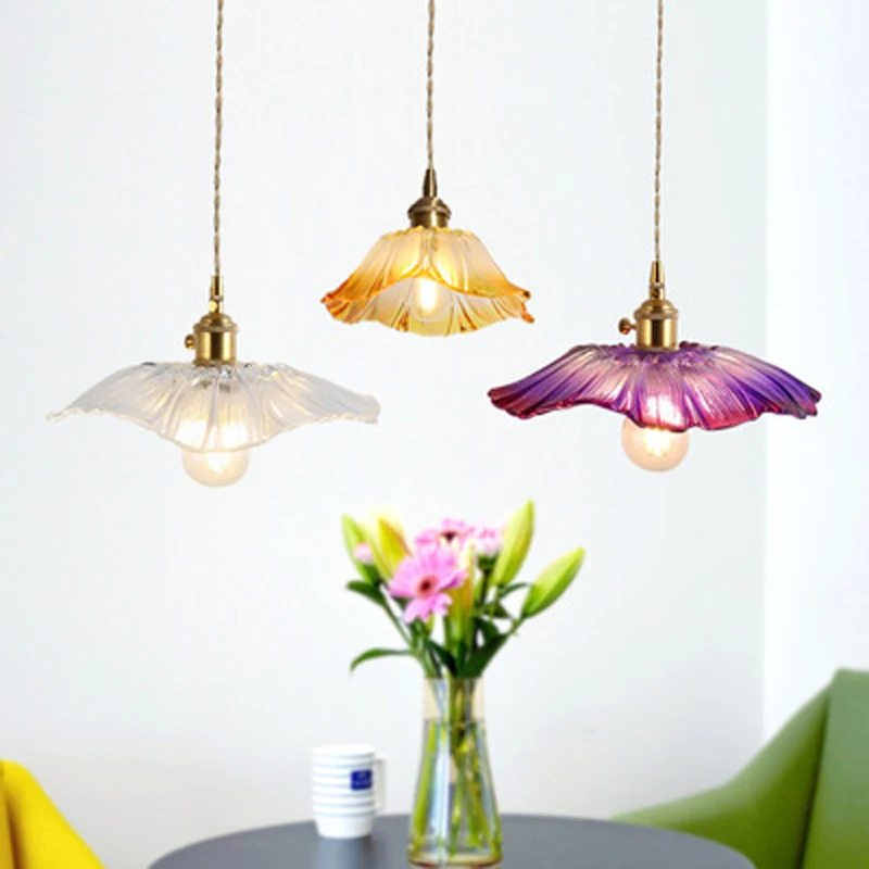 Vintage Pendant Lights Flower Glass Hanging Lamps Home Decoration Lighting Living Room Bedroom Bedside Light Fixture Indoor Shop