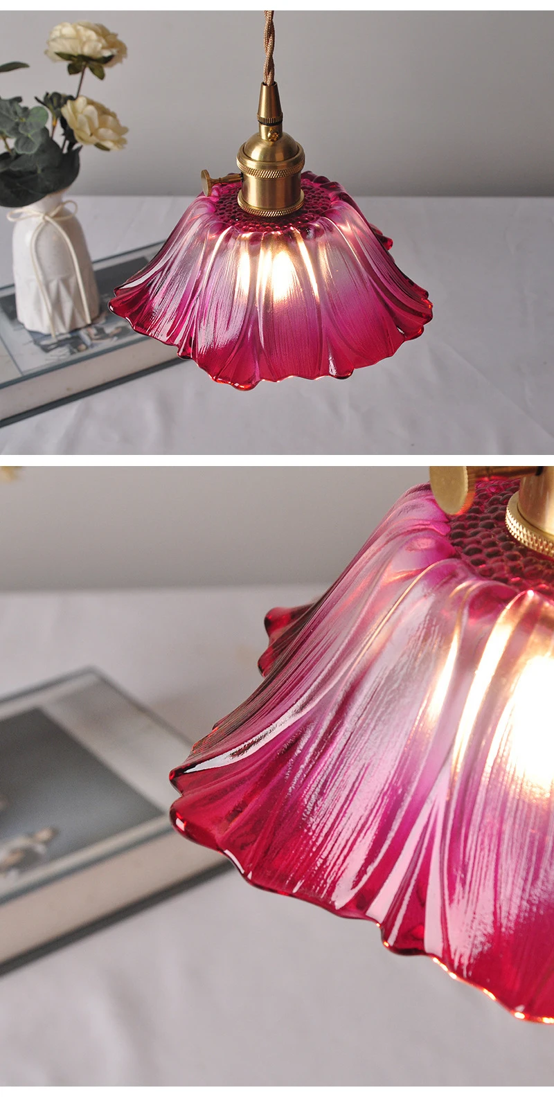 Vintage Pendant Lights Flower Glass Hanging Lamps Home Decoration Lighting Living Room Bedroom Bedside Light Fixture Indoor Shop