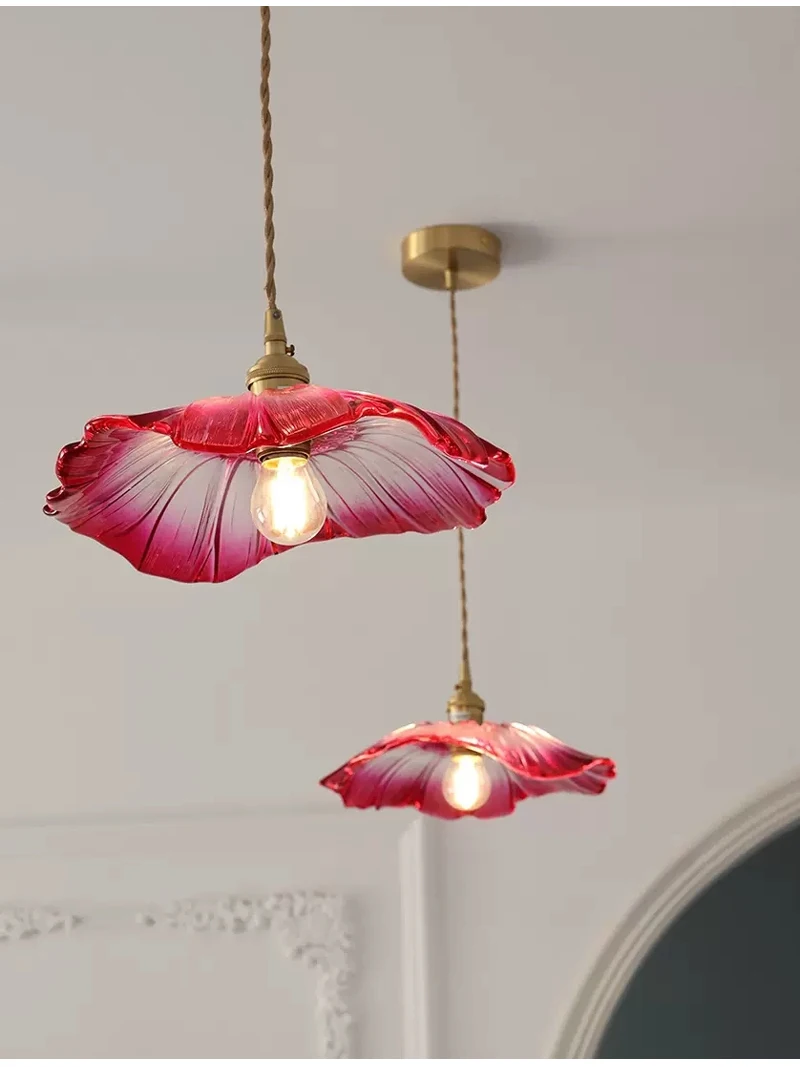 Vintage Pendant Lights Flower Glass Hanging Lamps Home Decoration Lighting Living Room Bedroom Bedside Light Fixture Indoor Shop
