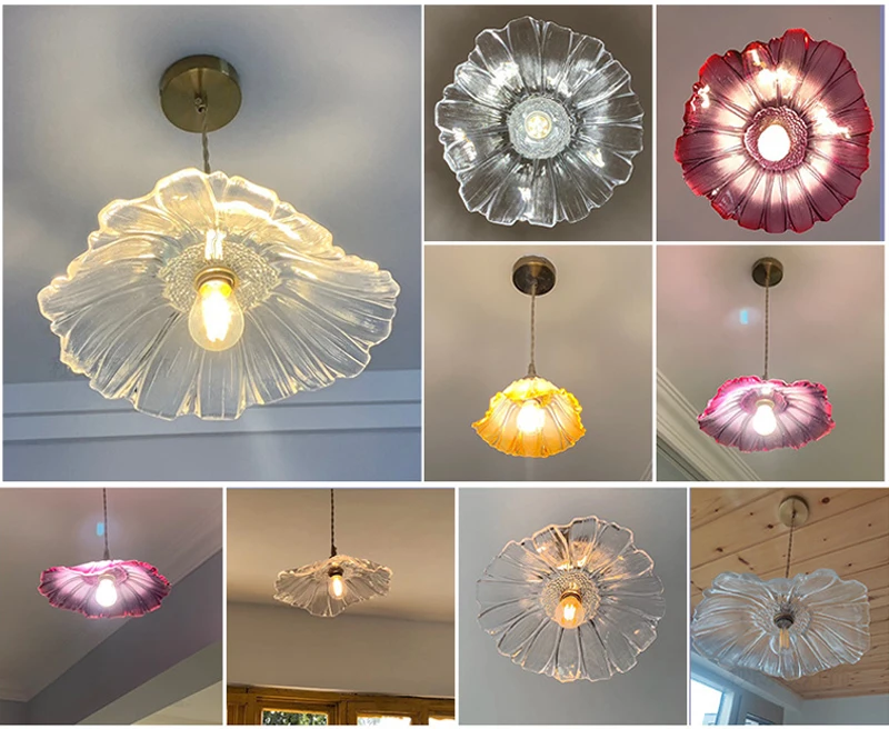 Vintage Pendant Lights Flower Glass Hanging Lamps Home Decoration Lighting Living Room Bedroom Bedside Light Fixture Indoor Shop