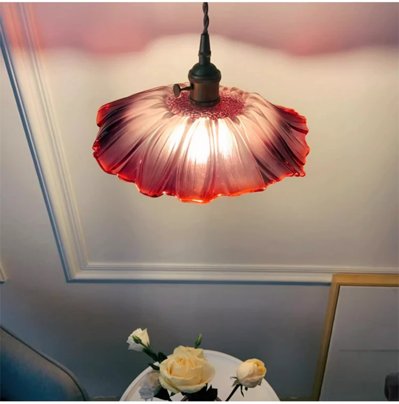 Vintage Pendant Lights Flower Glass Hanging Lamps Home Decoration Lighting Living Room Bedroom Bedside Light Fixture Indoor Shop