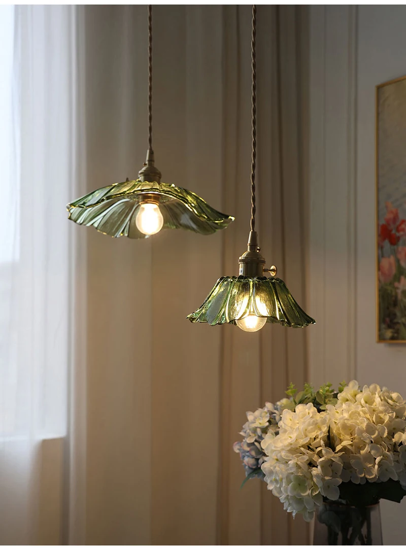 Vintage Pendant Lights Flower Glass Hanging Lamps Home Decoration Lighting Living Room Bedroom Bedside Light Fixture Indoor Shop