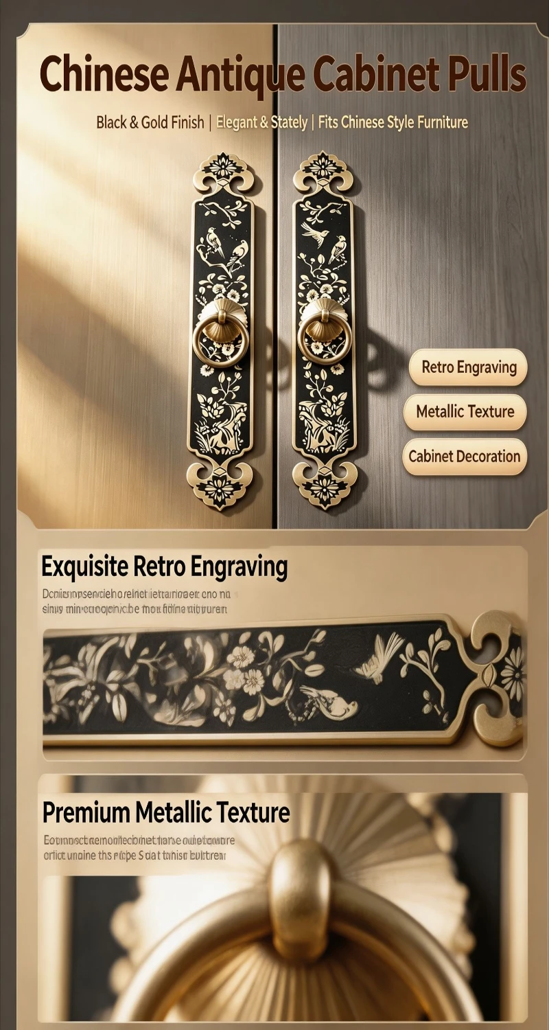 Antique Brass Cabinet Handles Carved Floral Drawer Pulls Vintage Dresser Knobs for Furniture Restoration and Farmhouse Decor