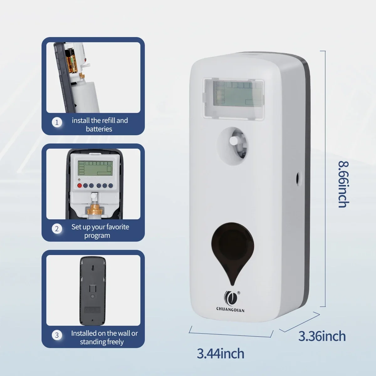 Liquid Air Freshener Dispenser Wall Mounted Automatic Fragrance Perfume Spray Room Toilet Odor Eliminator LCD Programmable 300ML