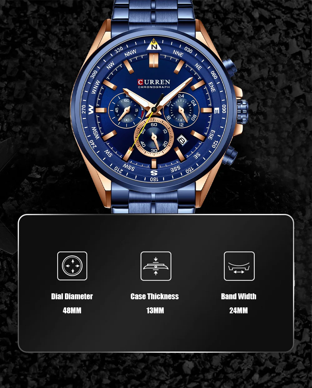 CURREN Luxury Brand Watches for Men Casual Sporty Quartz Wristwatch with Stainless Steel Band Chronograph Clock Male Silver