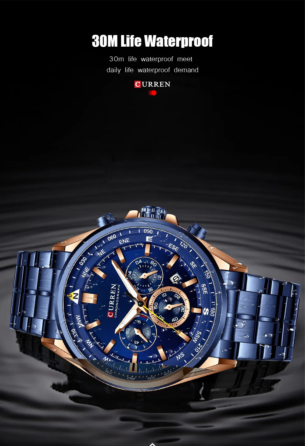 CURREN Luxury Brand Watches for Men Casual Sporty Quartz Wristwatch with Stainless Steel Band Chronograph Clock Male Silver