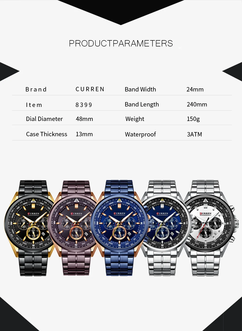 CURREN Luxury Brand Watches for Men Casual Sporty Quartz Wristwatch with Stainless Steel Band Chronograph Clock Male Silver