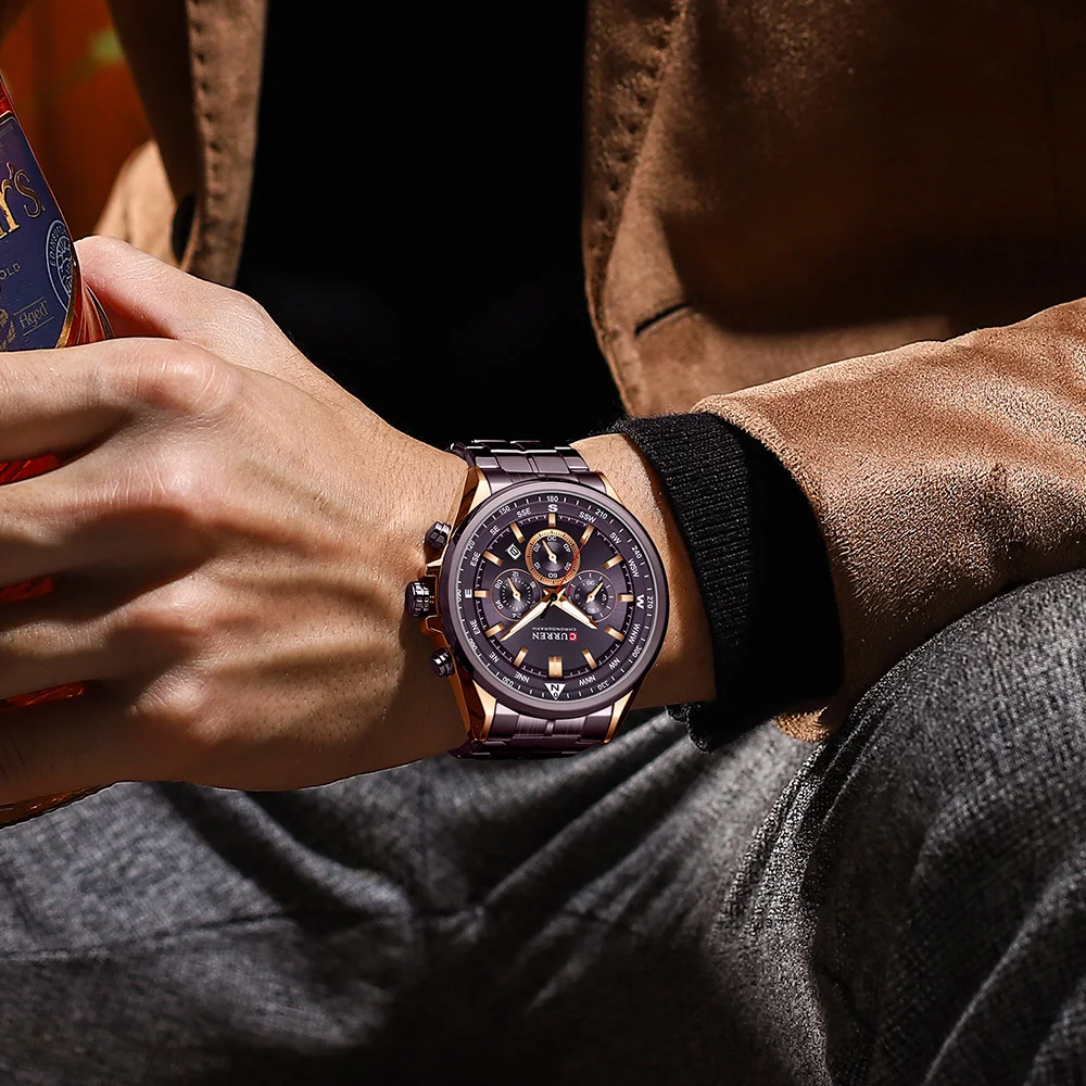 CURREN Luxury Brand Watches for Men Casual Sporty Quartz Wristwatch with Stainless Steel Band Chronograph Clock Male Silver